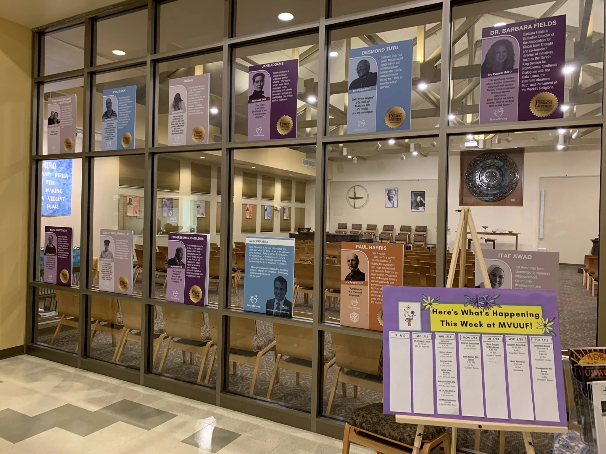 MVUUF displays Peace Heroes in the narthex